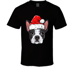 Boston Terrier Santa Paws T Shirt