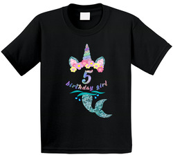 Unicorn Mermaid 5th Birthday Girl Five T Shirt