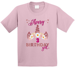 Avery 3rd Birthday Girl Three Unicorn Crown T Shirt