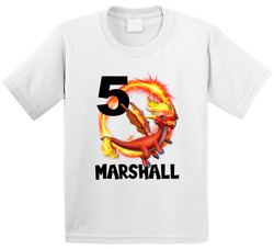 Marshall's 5th Birthday Red Dragon Fan T Shirt