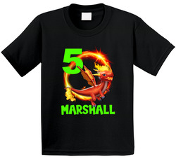 Marshall's 5th Birthday Red Fire Dragon Fan T Shirt