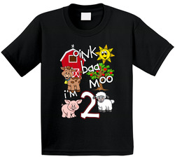 Oink Baa Moo I'm Two 2nd Birthday Farm Theme T Shirt