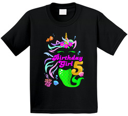 Mermaid Theme 5th Birthday Girl Five Years Old T Shirt