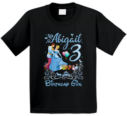 Cinderella And Prince Charming Birthday Girl With Name & Age T Shirt