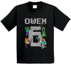 Minecraft Fan 6th Birthday Six Years Old With Name T Shirt