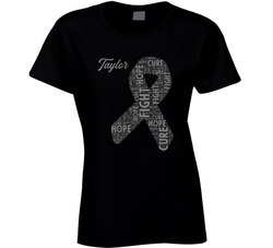 Brain Cancer Awareness Hope Fight Cure With Custom Name Ladies T Shirt