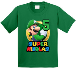Super Mario Luigi Fan 5th Birthday With Custom Name T Shirt