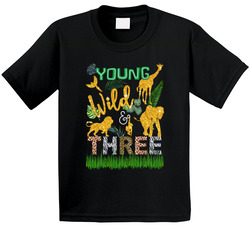 Birthday Child Young, Wild & Three Birthday Gold Theme T Shirt