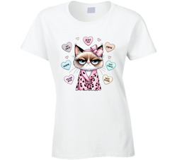 Anti-valentine's Cat Candy Hearts Theme Ladies T Shirt
