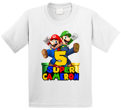Super Mario 5th Birthday - Custom Name T Shirt