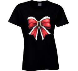 Christmas Santa Bow Ladies T Shirt