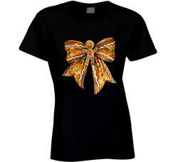 Christmas Gingerbread Fan Bow Ladies T Shirt