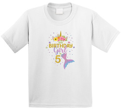 This Birthday Girl Is 5 Five - Unicorn Mermaid Theme T Shirt