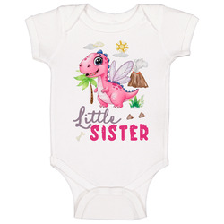 Pink Dinosaur Themed Little Sister Baby One Piece Pink Dinosaur Themed Little Sister Baby One Piece