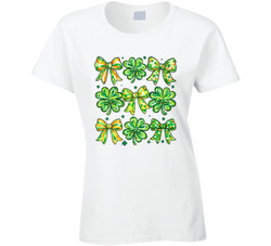 St. Patrick's Day Lucky Shamrocks And Bows Ladies T Shirt St. Patrick's Day Lucky Shamrocks And Bows Ladies T Shirt