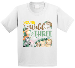 Young Wild and Three CHILD Family Birthday T Shirt