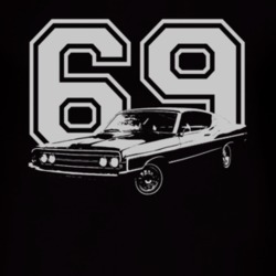 1969 Torino GT With Year Faded Look White Graphic Dark T Shirt