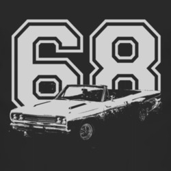 1968 Plymouth Road Runner With Year Faded Look White Graphic Dark T Sh