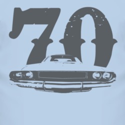 2 Guns 1970 Dodge Challenger Grill View With Year Faded T Shirt