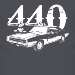 1970 Dodge Charger Side View With Engine Size Faded Look Dark T Shirt