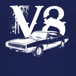 1970 Dodge Charger Side View V8 Faded Look Dark T Shirt