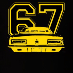 1967 Chevy Camaro SS Rear Year Yellow Graphic Dark Shirt