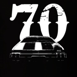 1970 Oldsmobile 442 Rear View With Year Faded Look Dark T Shirt