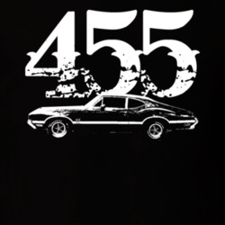 1970 Oldsmobile 442 Side View With Engine Size Faded Look Dark T Shirt