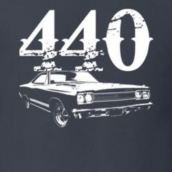 1968 Plymouth GTX Side View With Engine Size Faded Look Dark T Shirt