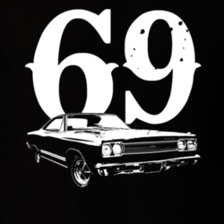1969 Plymouth GTX Side View With Year Faded Look Dark T Shirt