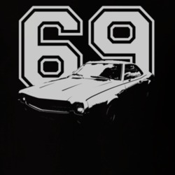 1969 AMC Javelin Grill View With Year White Graphic Dark Color Shirt