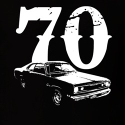 1970 Plymouth Duster Side View With Year Faded Look Dark T Shirt