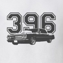 1965 CHEVELLE Side Black Graphic Engine Size T Shirt