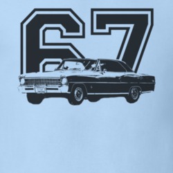 1967 Nova Faded Look Side View With Year Black Graphic Light Blue Shir