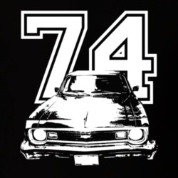 1974 Chevy Nova Grill View Year White Graphic Dark Color Shirt
