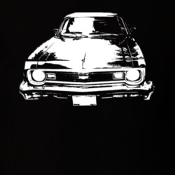 1974 Chevy Nova Grill View White Graphic Dark Color Shirt
