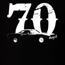 1970 Plymouth Barracuda Side View With Year Faded Look Dark T Shirt