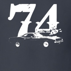 1974 Plymouth Barracuda Side View With Year Faded Look Dark T Shirt