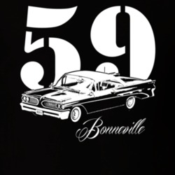 1959 Bonneville Side View With Year and Model Dark T Shirt