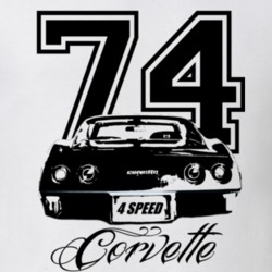 1974 Vette Rear Viewe With Year and Model and 4 Speed White T Shirt