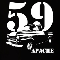 1959 Apache Side View With Year and Model Dark T Shirt