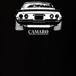 1971 Camaro Rear View With Model Dark Color T Shirt
