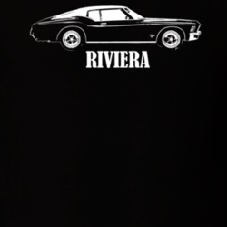 1971 Riviera Side View With Model Dark Color T Shirt