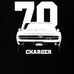 1970 Charger Grill View With Year and Model Dark Color T Shirt