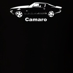 1973 Camaro Side View With Model Dark Color T Shirt