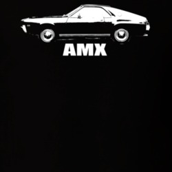 1969 AMX Side View With Model Dark Color T Shirt