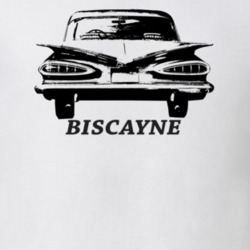 1959 Bsicayne Rear View With Model Light Color T Shirt