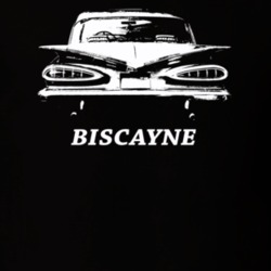 1959 Bsicayne Rear View With Model Dark Color T Shirt