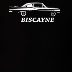 1959 Bsicayne Side View With Model Dark Color T Shirt
