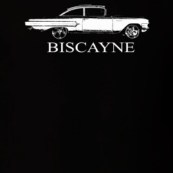1960 Biscayne Side View With Model Dark Color T Shirt